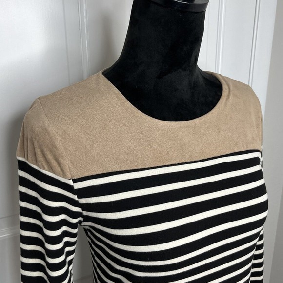 Shopia & Zeke Dress Womens Medium Stripped Faux Suede Elbow Patches Long Sleeve‎ - Picture 2 of 9